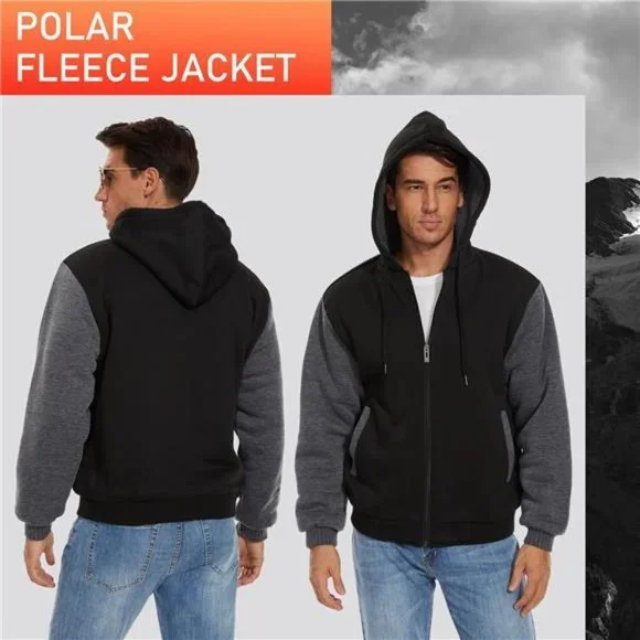 Men's Zip Up Hoodie Fleece Lined Jacket Winter Coat Sherpa Hooded Sweatshirt